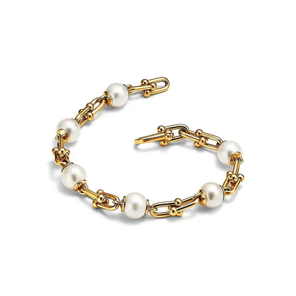 [Ornora Jewelry]LINK BRACELET GOLD WITH FRESHWATER PEARLS
