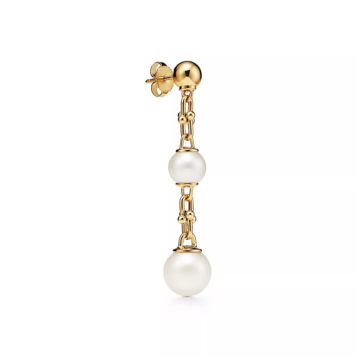 [Ornora Jewelry]TRIPLE DROP LINK EARRINGS GOLD WITH FRESHWATER PEARLS