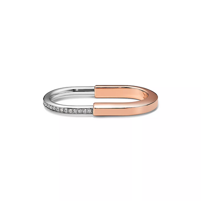 [Ornora Jewelry]LOCK RING TOW-FINGER ROSE AND WHITE GOLD DIAMONDS