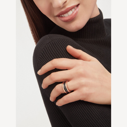 [OrnoraJewelry]ZERO 1 TWO-BAND LOOPS AND BLACK CERAMIC PINK GOLD RING