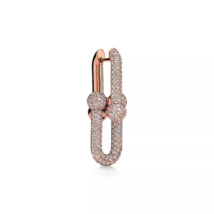 [Ornora Jewelry]LARGE LINK EARRINGS PINK GOLD WITH PAVED DIAMONDS