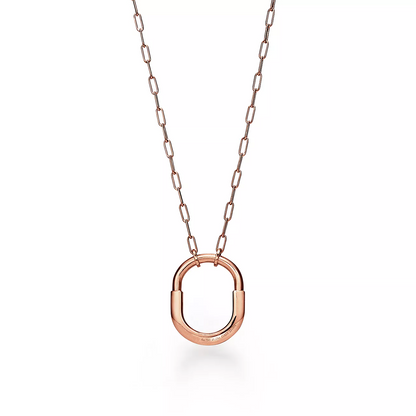 [Ornora Jewelry]LOCK NECKLACE MEDIUM PENDANT PINK GOLD PAVED DIAMONDS
