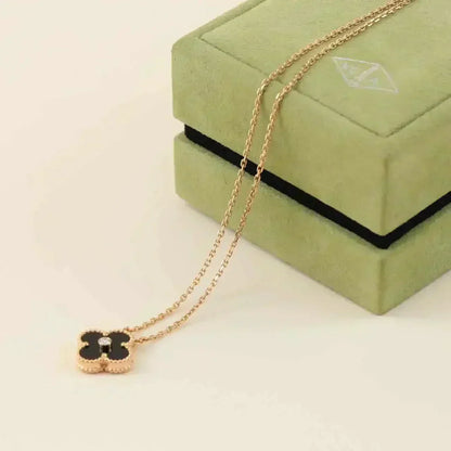 [OrnoraJewelry]CLOVER 15MM DIAMOND ONYX NECKLACE
