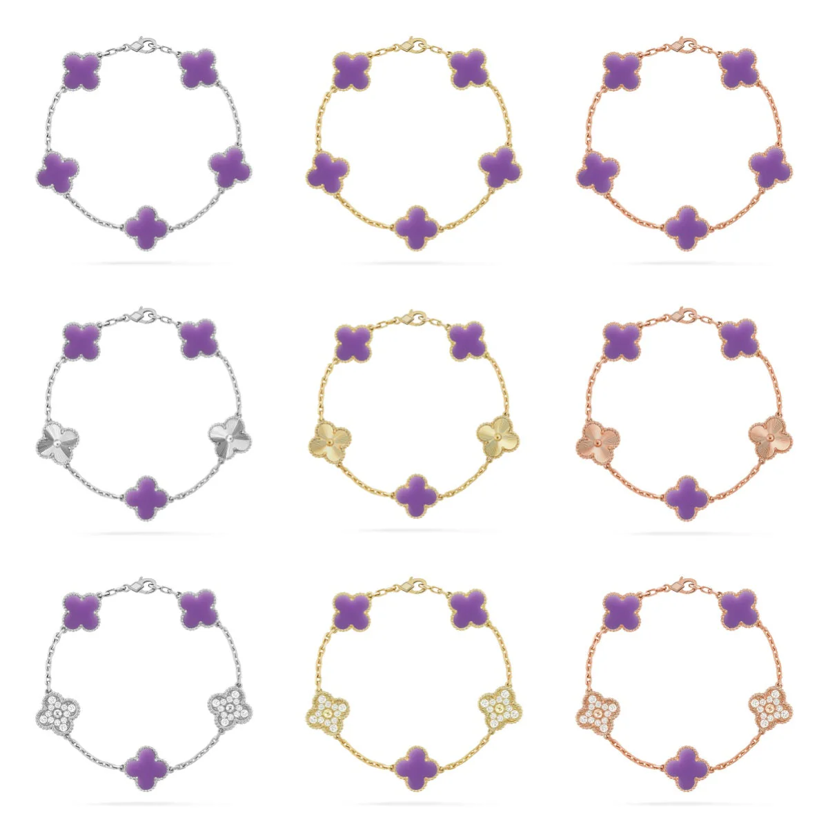 [OrnoraJewelry]CLOVER 5 MOTIF LIGHT PURPLE BRACELET COLLECTION