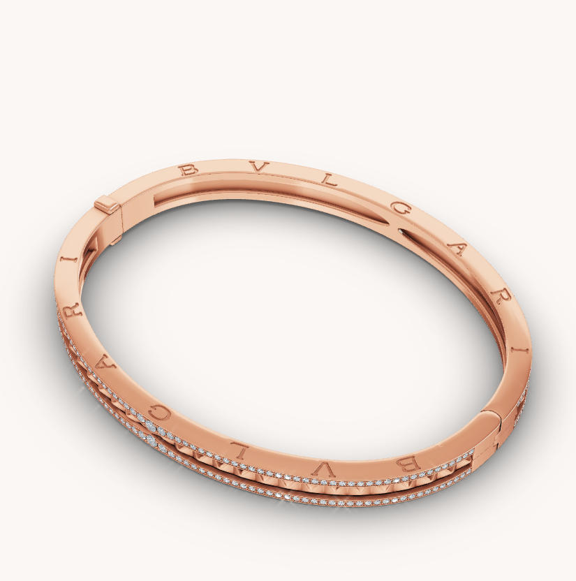 [OrnoraJewelry]ZERO 1 SPIRAL AND PAVED DIAMOND PINK GOLD BRACELET