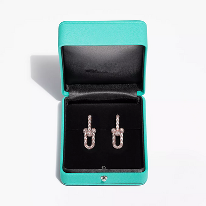 [Ornora Jewelry]LARGE LINK EARRINGS PINK GOLD WITH PAVED DIAMONDS