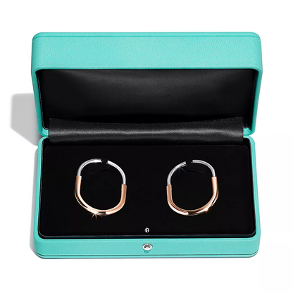 [Ornora Jewelry]LOCK EARRINGS ROSE AND WHITE GOLD DIAMONDS EXTRA LARGE