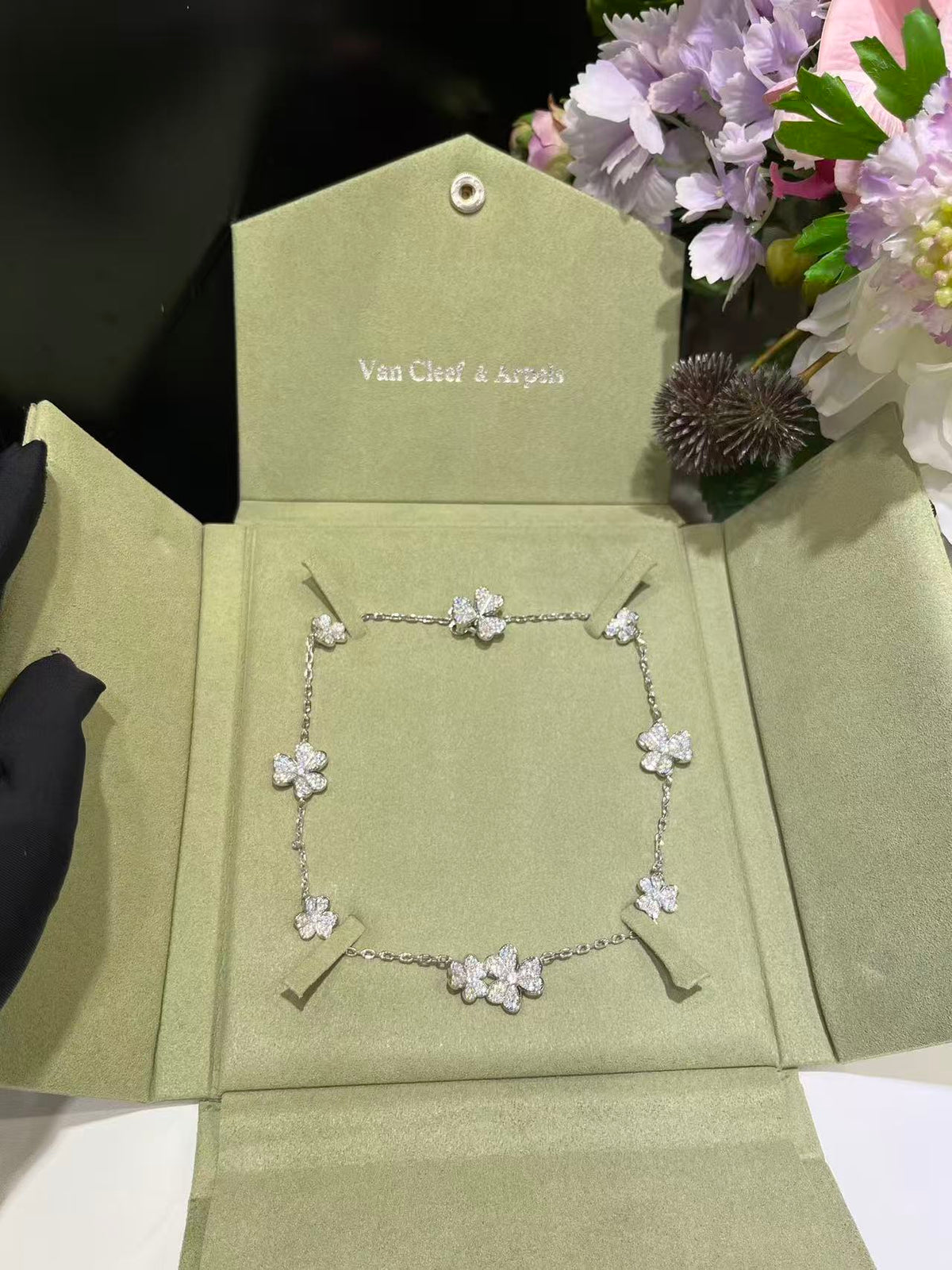[OrnoraJewelry]CLOVER 10 MOTIFS  FULL DIAMOND NECKLACE