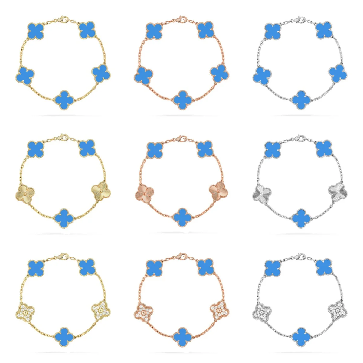 [OrnoraJewelry] CLOVER 5 MOTIF BLUE AGATE BRACELET COLLECTION