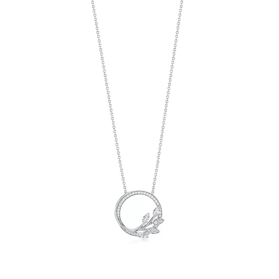 [Ornora Jewelry]DIAMOND VINE CIRCLE PENDANT PLATINUM NECKLACE