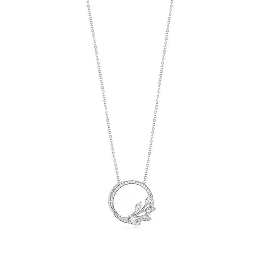 [Ornora Jewelry]DIAMOND VINE CIRCLE PENDANT PLATINUM NECKLACE