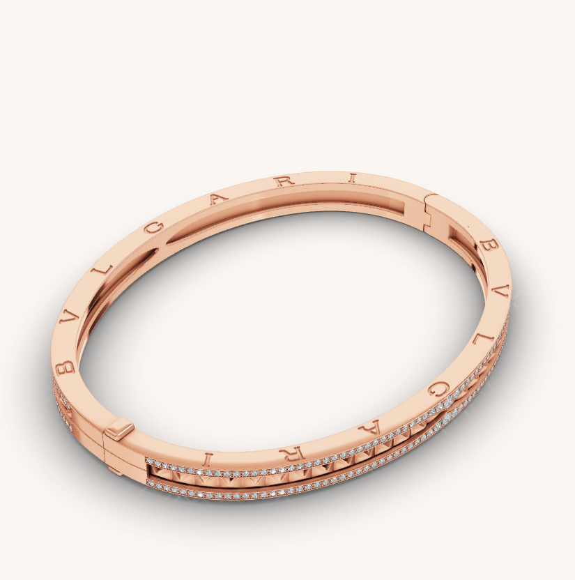 [OrnoraJewelry]ZERO 1 SPIRAL AND PAVED DIAMOND PINK GOLD BRACELET