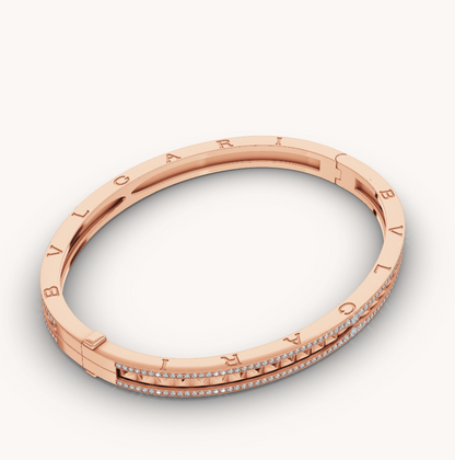 [OrnoraJewelry]ZERO 1 SPIRAL AND PAVED DIAMOND PINK GOLD BRACELET