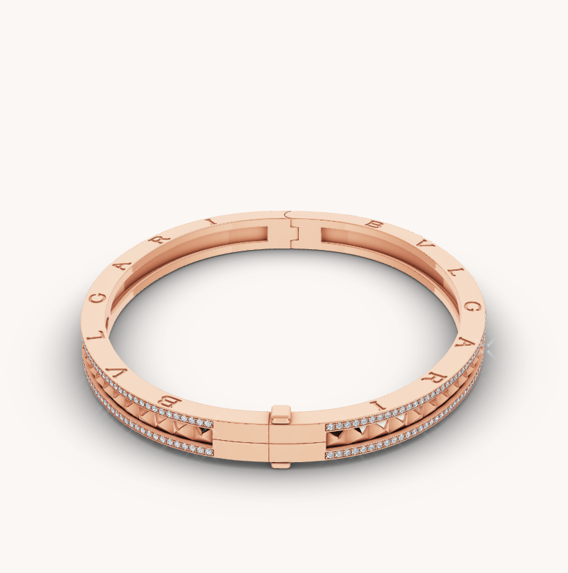 [OrnoraJewelry]ZERO 1 SPIRAL AND PAVED DIAMOND PINK GOLD BRACELET