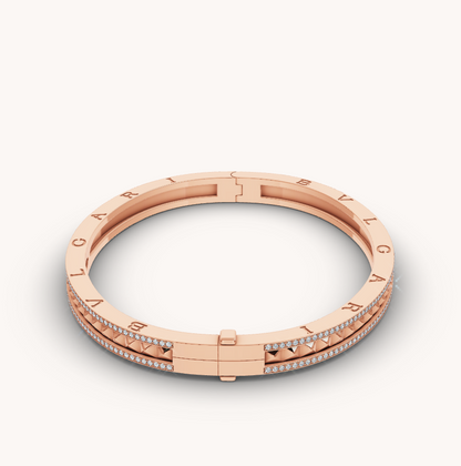 [OrnoraJewelry]ZERO 1 SPIRAL AND PAVED DIAMOND PINK GOLD BRACELET