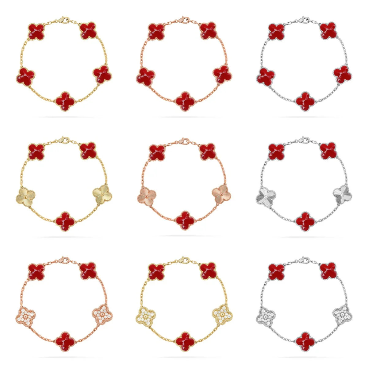 [OrnoraJewelry]CLOVER 5 MOTIF RED PATTERN BRACELET COLLECTION
