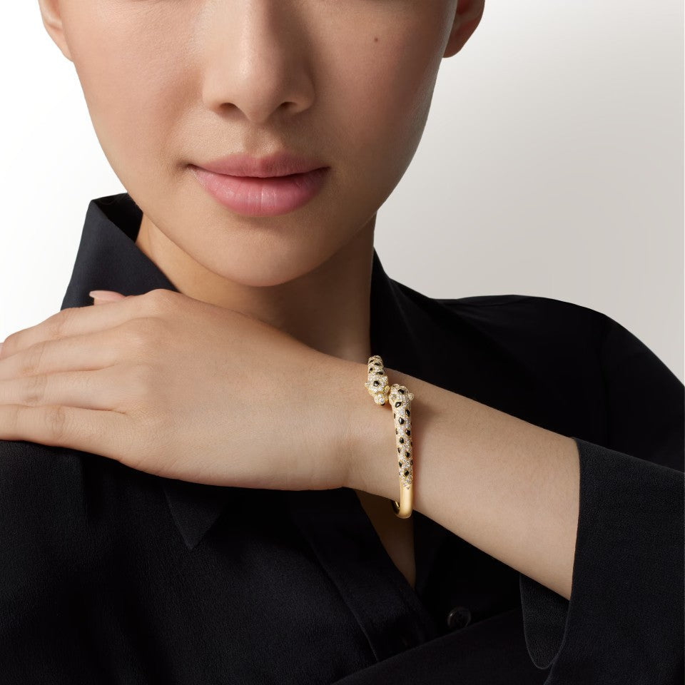 [OrnoraJewelry]PANTHERE DOUBLE HEADED HALF DIAMOND OPEN BRACELET