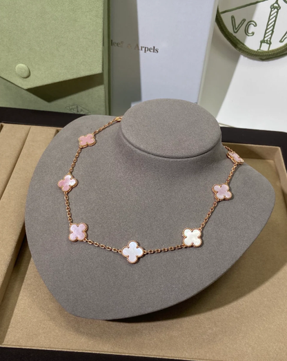 [OrnoraJewelry Jewellery] Pink Necklace with Ten Clover Designs