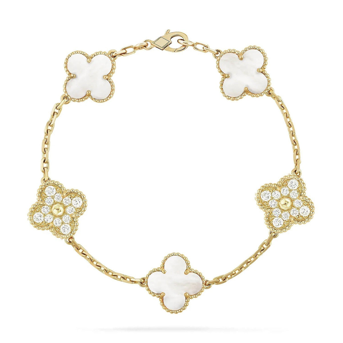 [OrnoraJewelry]CLOVER WHITE PEARL MOP 5 MOTIF BRACELET COLLECTION