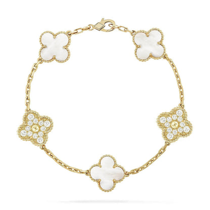 [OrnoraJewelry]CLOVER WHITE PEARL MOP 5 MOTIF BRACELET COLLECTION