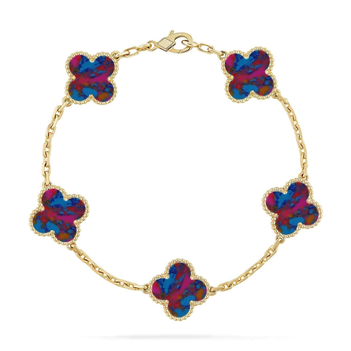 [OrnoraJewelry]CLOVER 5 MOTIF COLOR GEMSTONES BRACELET COLLECTION