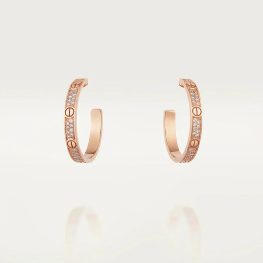 [OrnoraJewelry]LOVE DIAMOND PINK GOLD HOOP EARRINGS