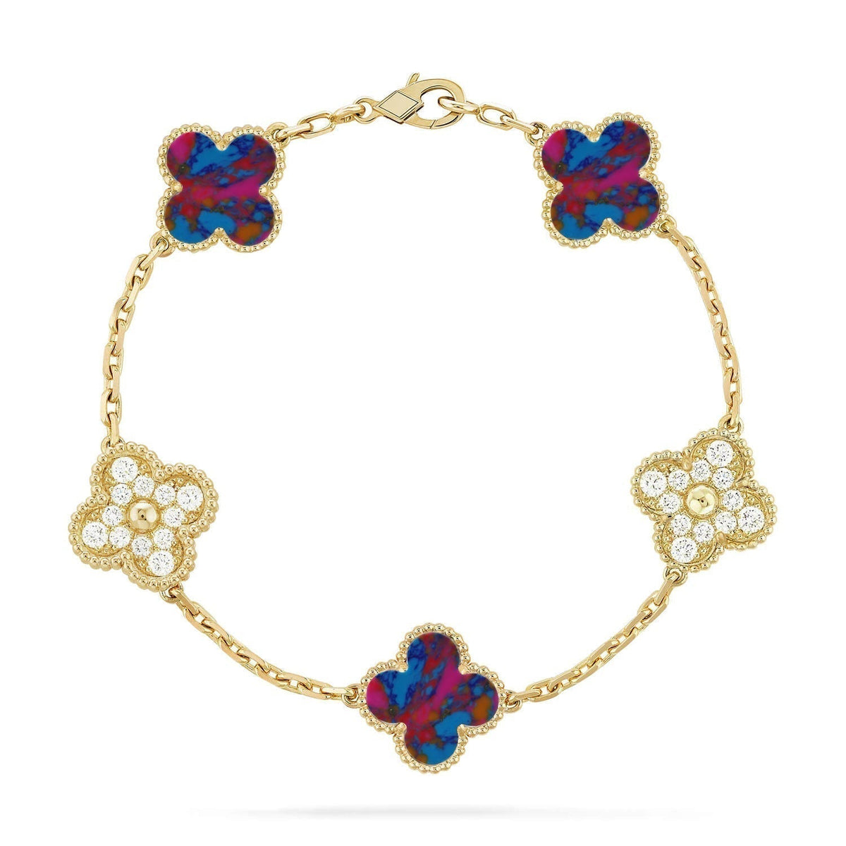 [OrnoraJewelry]CLOVER 5 MOTIF COLOR GEMSTONES BRACELET COLLECTION