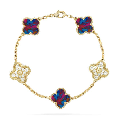 [OrnoraJewelry]CLOVER 5 MOTIF COLOR GEMSTONES BRACELET COLLECTION