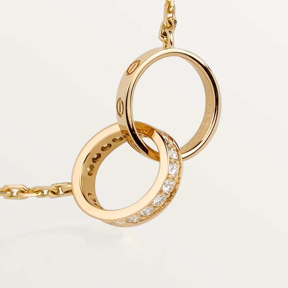 [OrnoraJewelry]LOVE DOUBLE RING HALF DIAMOND NECKLACE