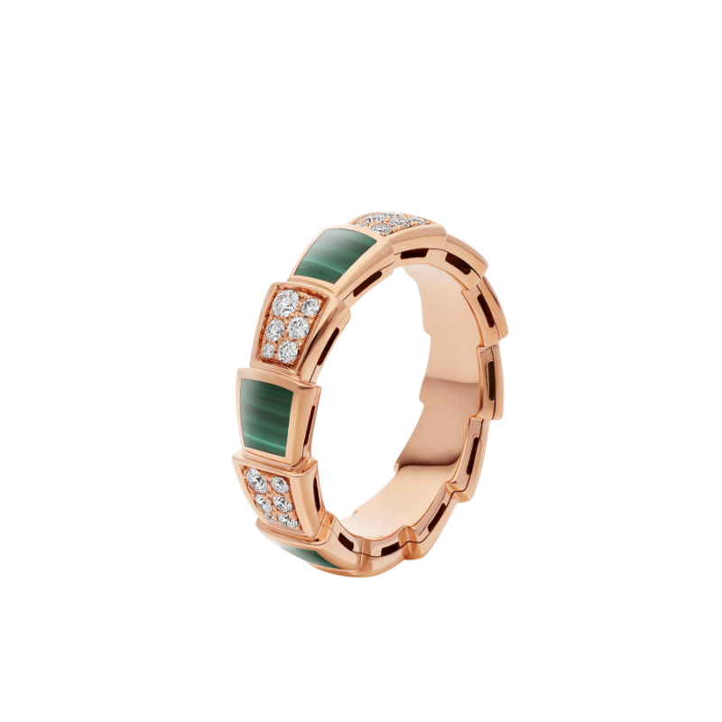 [OrnoraJewelry]SERPENTI RING PINK GOLD MALACHITE DIAMOND PAVED 4MM