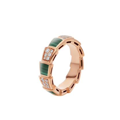 [OrnoraJewelry]SERPENTI RING PINK GOLD MALACHITE DIAMOND PAVED 4MM