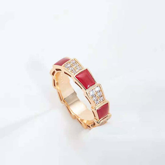 [OrnoraJewelry]SERPENTI RING PINK GOLD CARNELIAN DIAMOND PAVED 4MM