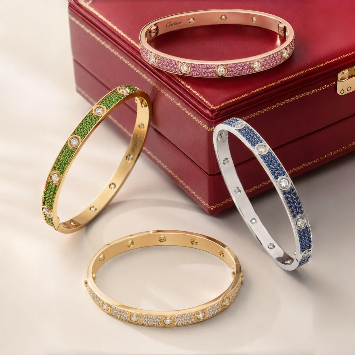 [OrnoraJewelry]2026 PAVE GEMSTONE LOVE BRACELET 6.1MM 10 DIAMONDS