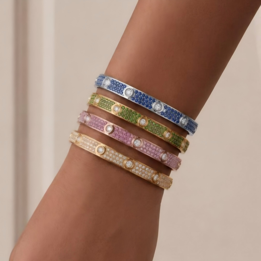 [OrnoraJewelry]2026 PAVE GEMSTONE LOVE BRACELET 6.1MM 10 DIAMONDS