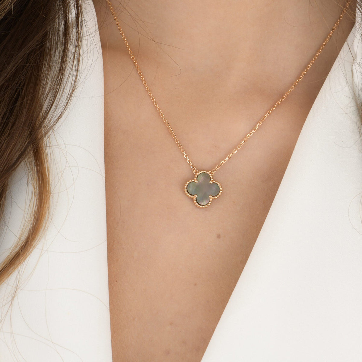 [OrnoraJewelry]CLOVER 15MM  GRAY MOTHER OF PEARL NECKLACE