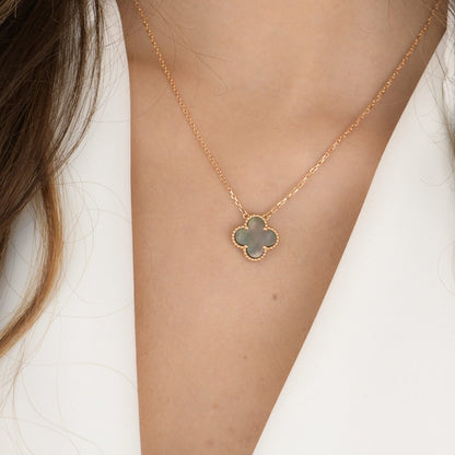 [OrnoraJewelry]CLOVER 15MM  GRAY MOTHER OF PEARL NECKLACE