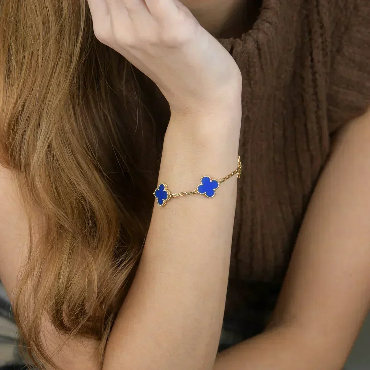 [OrnoraJewelry] CLOVER 5 MOTIF BLUE AGATE BRACELET COLLECTION