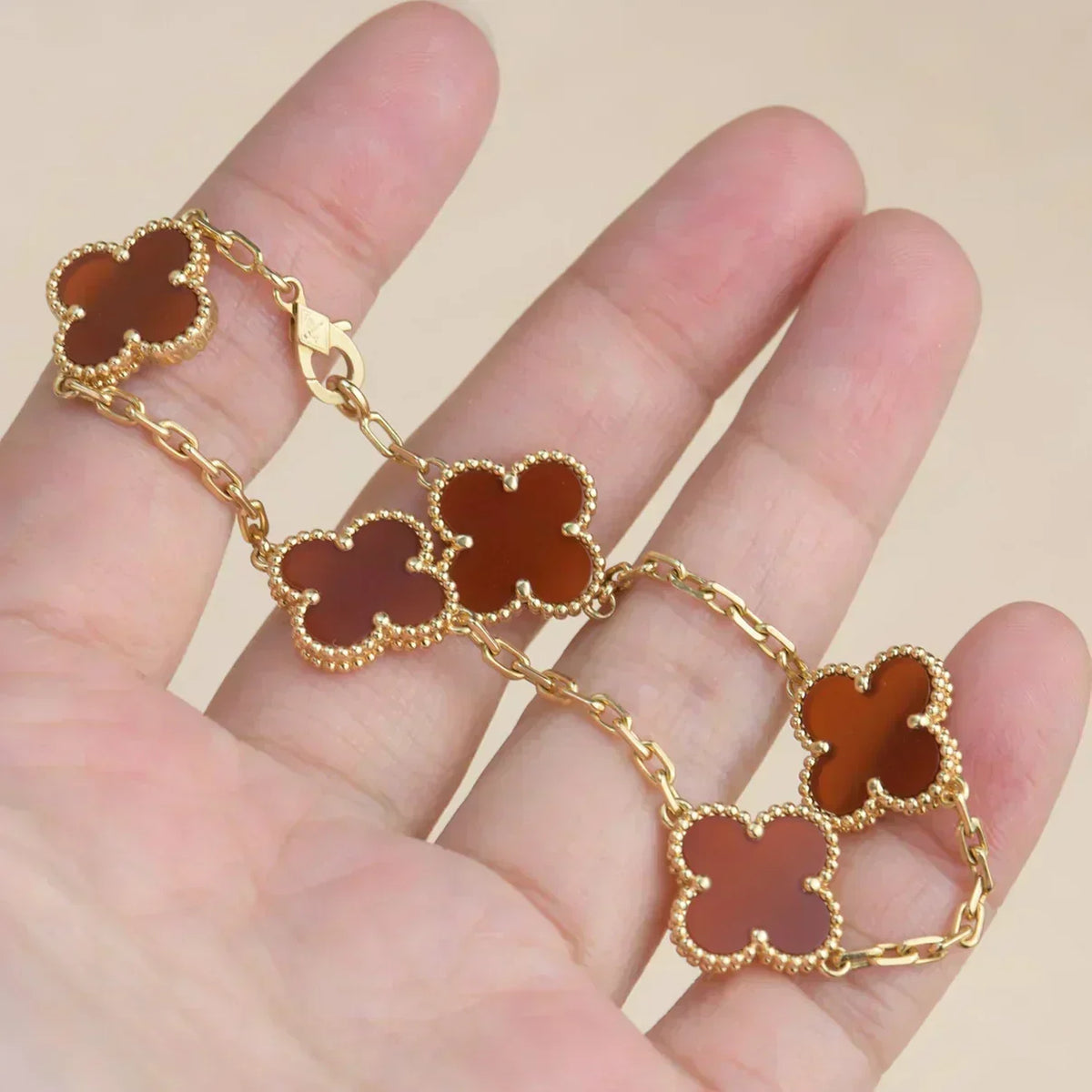 [OrnoraJewelry] CLOVER 5 MOTIF RED CORNELIAN BRACELET COLLECTION