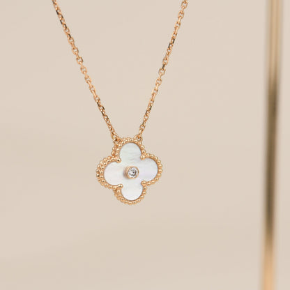 [OrnoraJewelry]CLOVER 15MM DIAMOND WHITE FRITILLARIA NECKLACE