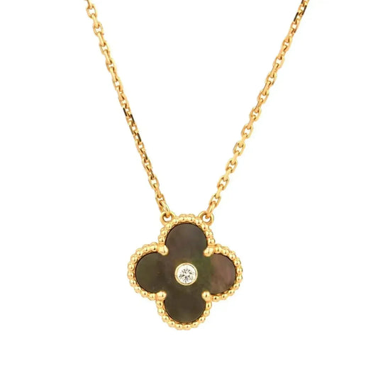 [OrnoraJewelry]CLOVER 15MM DIAMOND AND MOTHER-OF-GREY NECKLACE