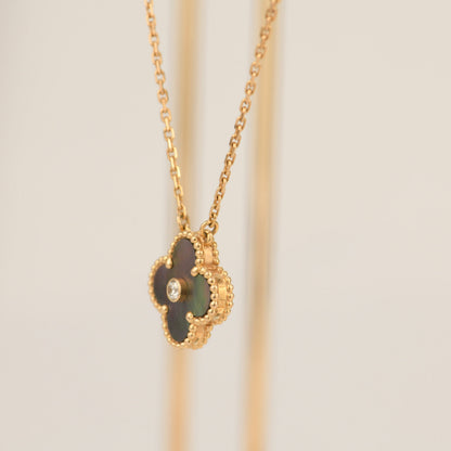 [OrnoraJewelry]CLOVER 15MM DIAMOND AND MOTHER-OF-GREY NECKLACE
