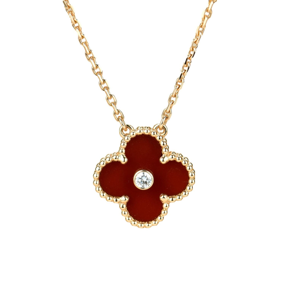[OrnoraJewelry]CLOVER 15MM DIAMOND CARNELIAN NECKLACE
