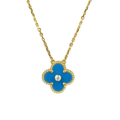 [OrnoraJewelry]CLOVER 15MM DIAMOND AND BLUE AGATE NECKLACE