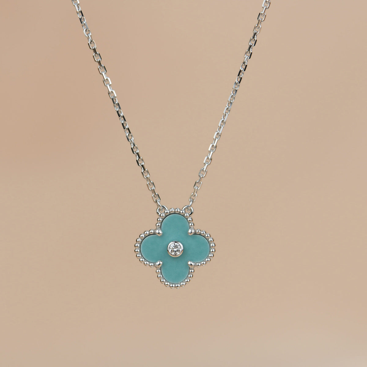 [OrnoraJewelry]CLOVER 15MM DIAMOND SVRES PORCELAIN  NECKLACE SILVER