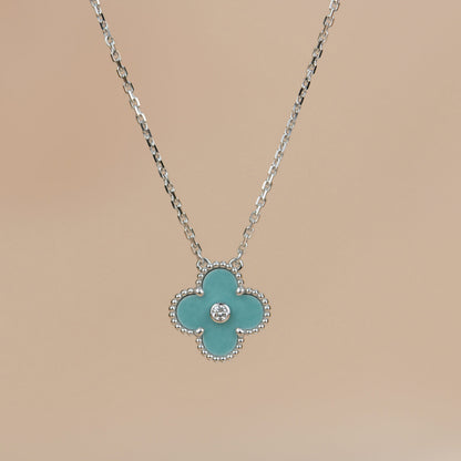 [OrnoraJewelry]CLOVER 15MM DIAMOND SVRES PORCELAIN  NECKLACE SILVER