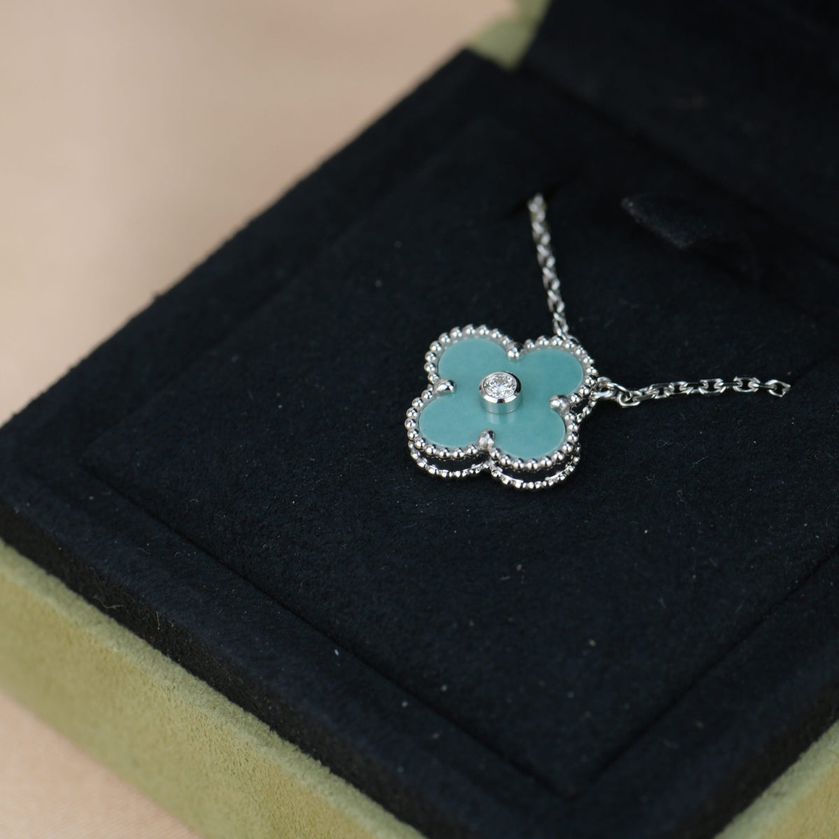 [OrnoraJewelry]CLOVER 15MM DIAMOND SVRES PORCELAIN  NECKLACE SILVER