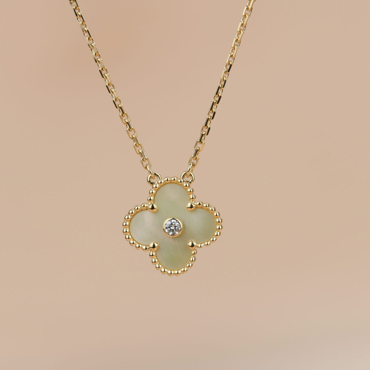 [OrnoraJewelry]CLOVER 15MM DIAMOND GOLD MOTHER OF PEARL NECKLACE