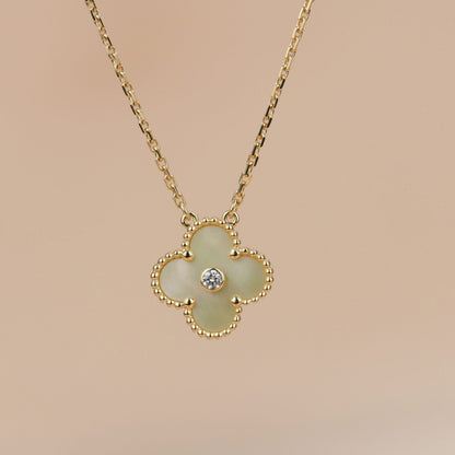 [OrnoraJewelry]CLOVER 15MM DIAMOND GOLD MOTHER OF PEARL NECKLACE