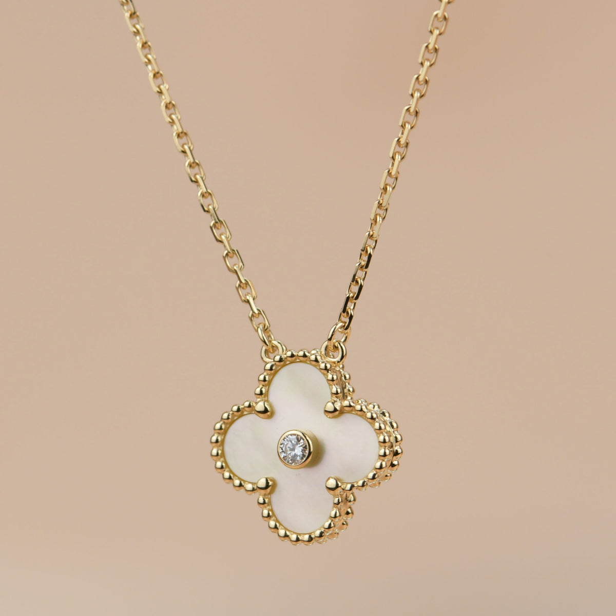 [OrnoraJewelry]CLOVER 15MM DIAMOND GOLD MOTHER OF PEARL NECKLACE