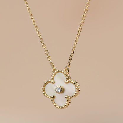 [OrnoraJewelry]CLOVER 15MM DIAMOND GOLD MOTHER OF PEARL NECKLACE